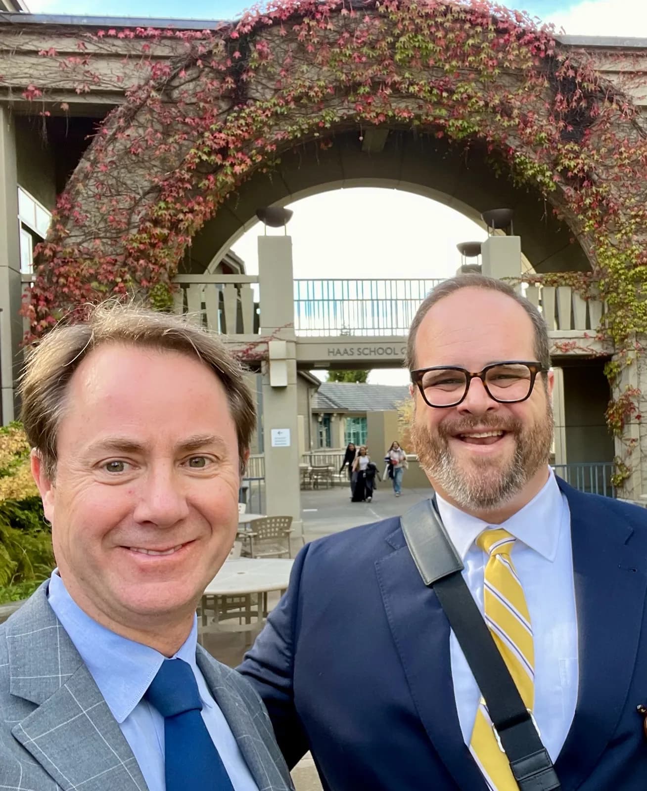 Will Gilmore and Kevin Roche on the UC Berkeley campus outside the Haas School of Business